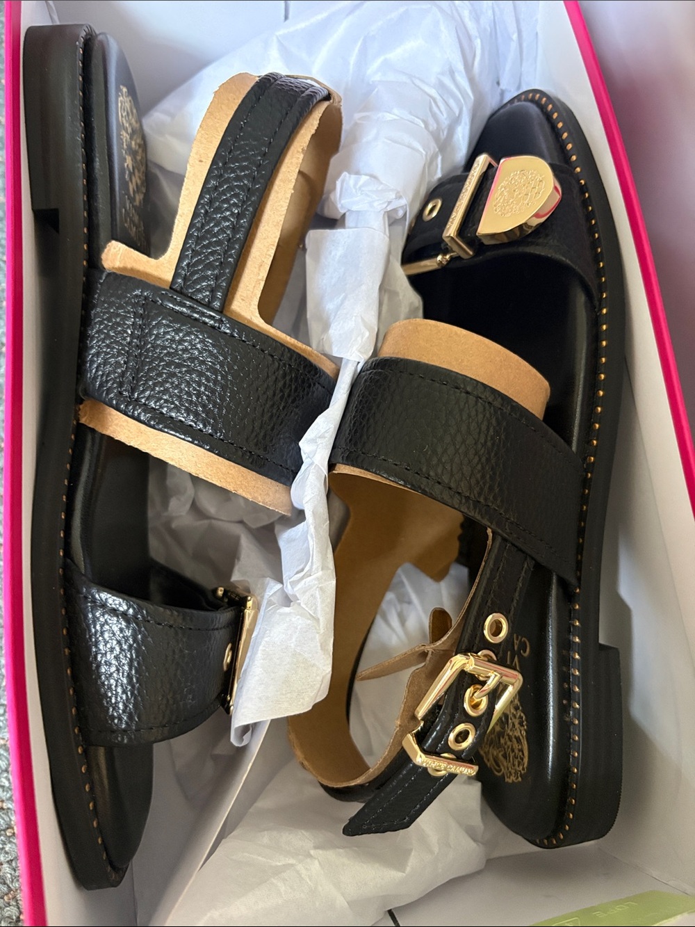 Vince Camuto Black Leather Buckle Sandals - Picture 3 of 3